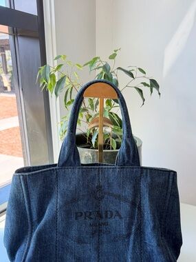 Prada Dark Denim Logo Tote